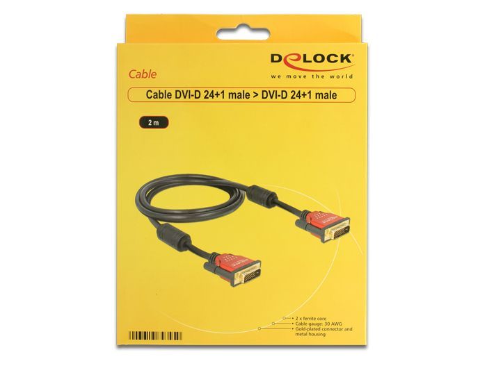 DeLock DVI 24+1 male > DVI 24+1 male 2m Red metal