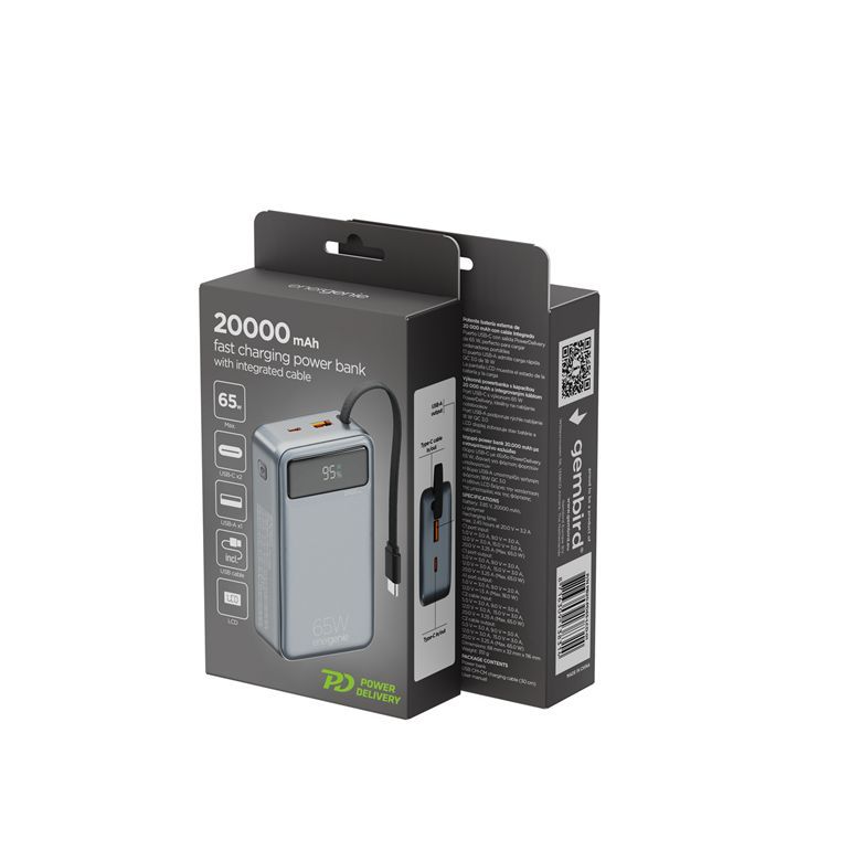 Gembird PB20-PD65-LCD-01 20000mAh PowerBank Black