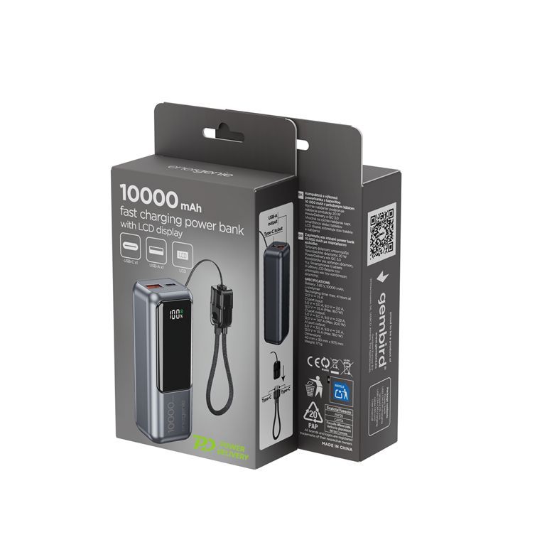 Gembird PB10-PD20-LCD-02 10000mAh PowerBank Space Grey Gembird PB10-PD20-LCD-02 10000mAh PowerBank Space Grey