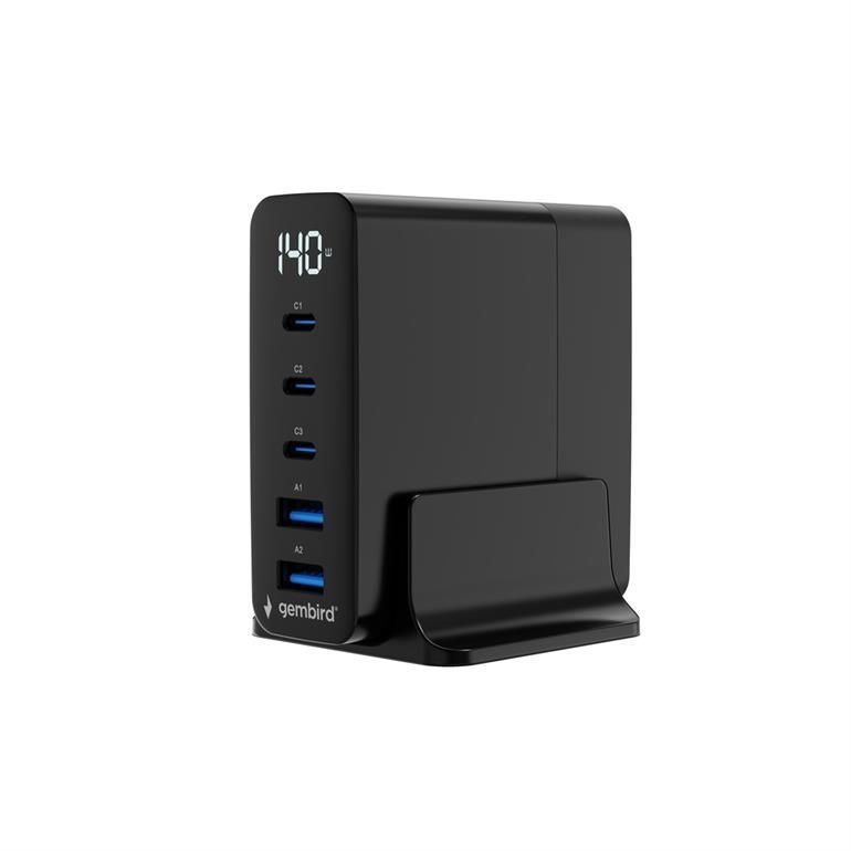 Gembird 5-port 140W GaN USB fast charger Black Gembird 5-port 140W GaN USB fast charger Black