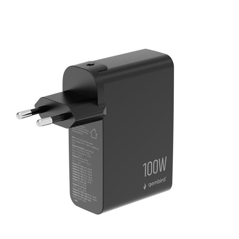 Gembird 4-port 100W GaN USB fast charger LCD Black