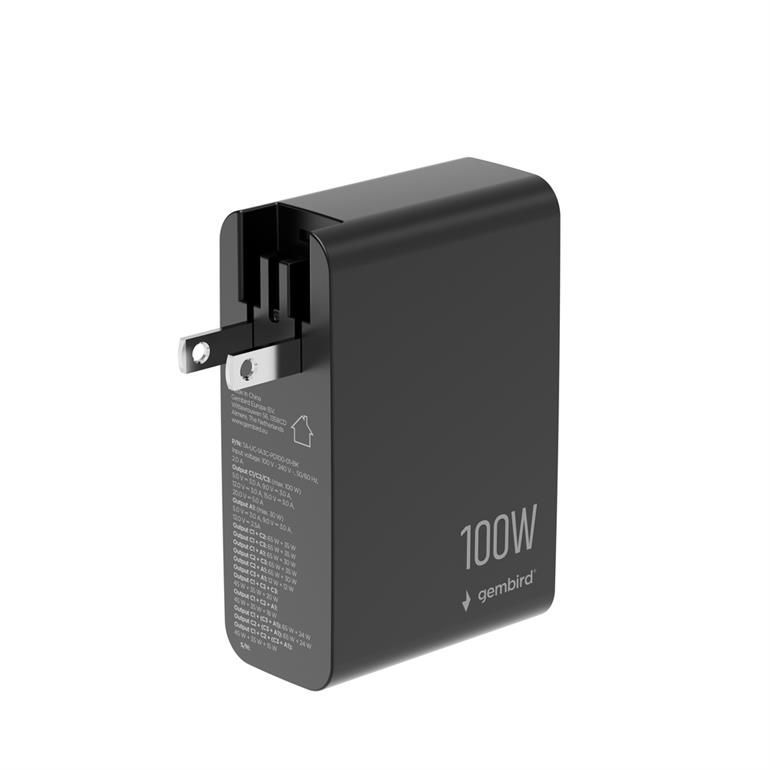 Gembird 4-port 100W GaN USB fast charger LCD Black