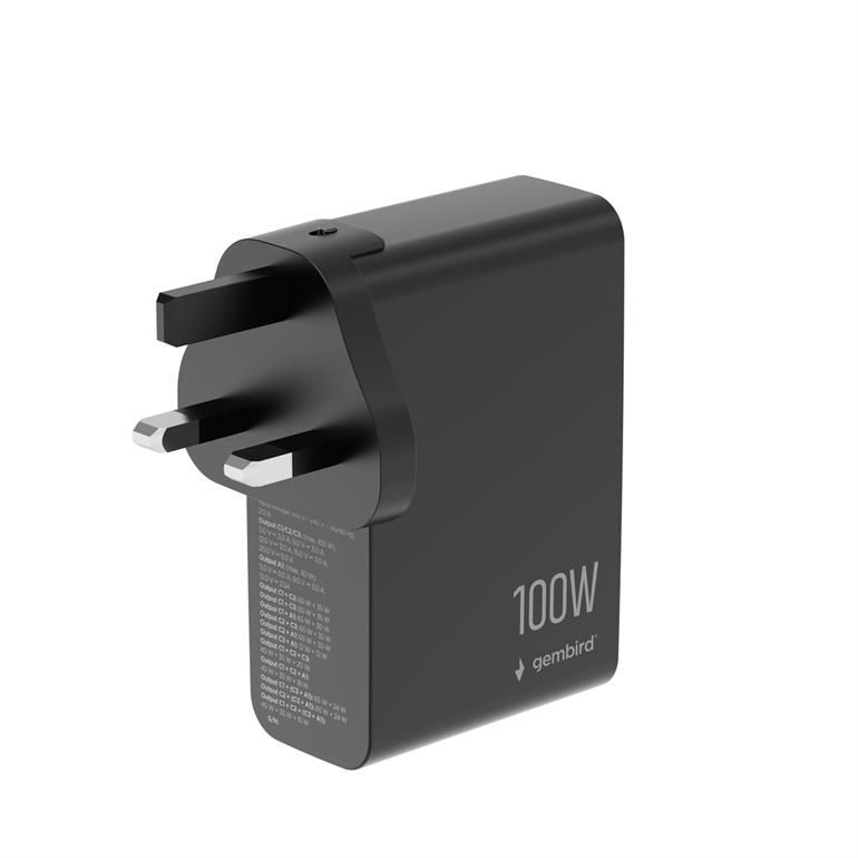 Gembird 4-port 100W GaN USB fast charger LCD Black