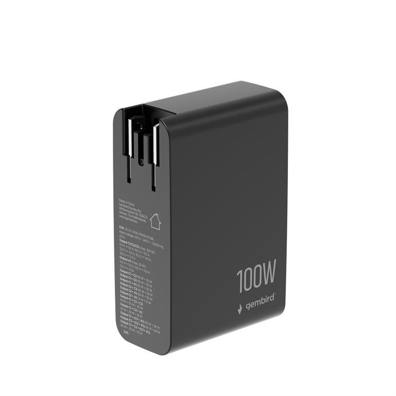 Gembird 4-port 100W GaN USB fast charger LCD Black
