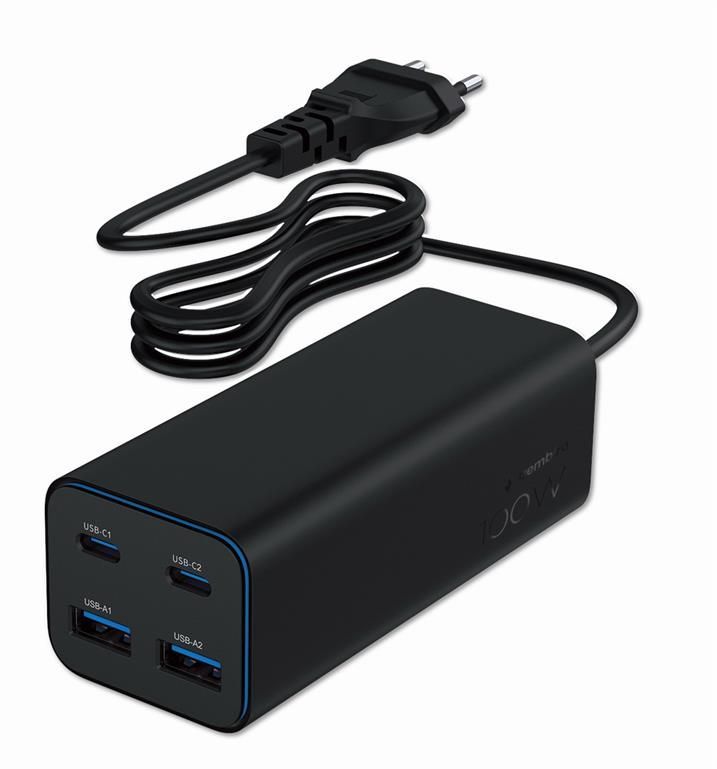 Gembird 4-port 100W GaN USB PowerDelivery fast charger Black Gembird 4-port 100W GaN USB PowerDelivery fast charger Black