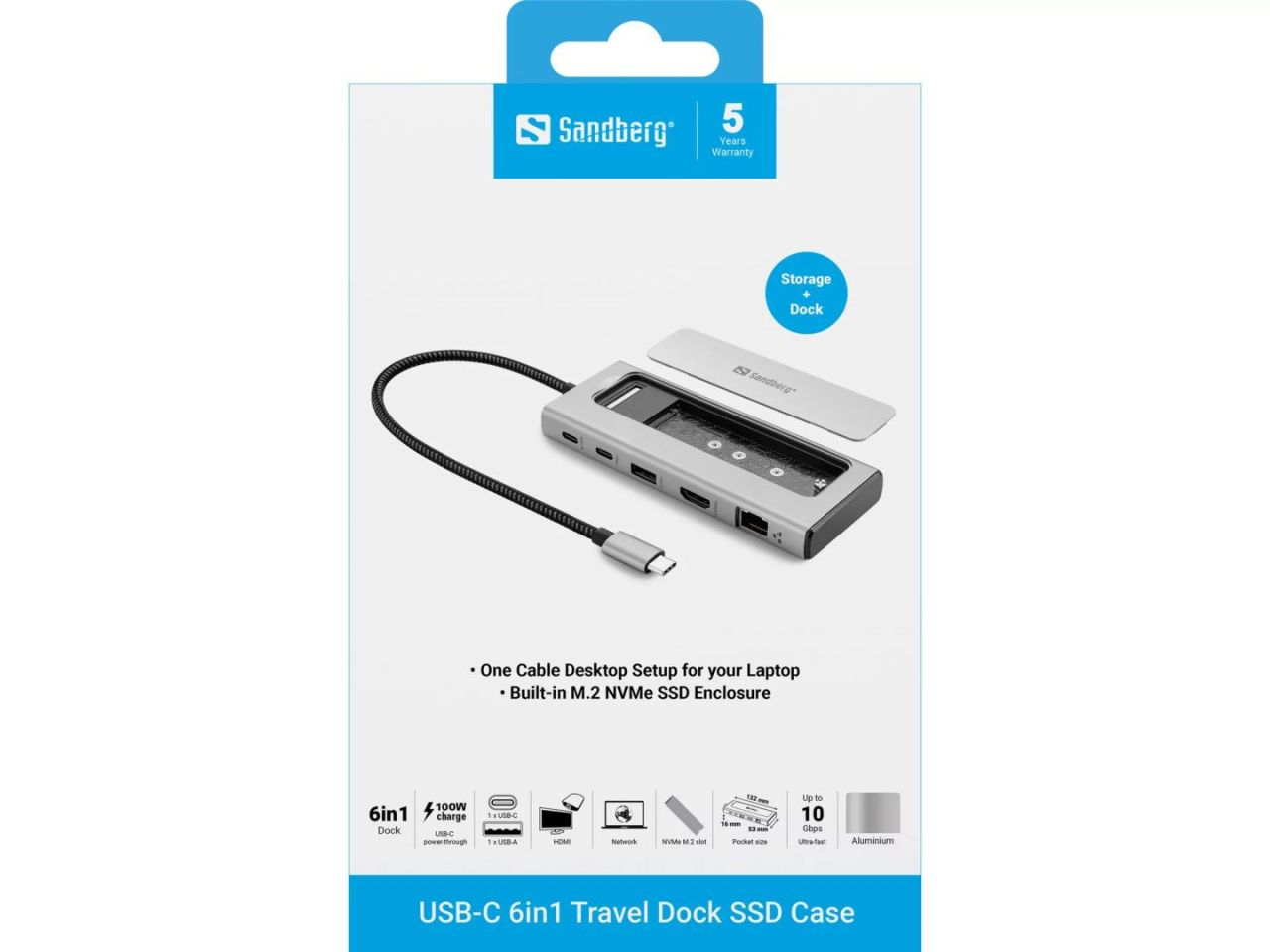 Sandberg USB-C 6in1 Travel Dock SSD Case