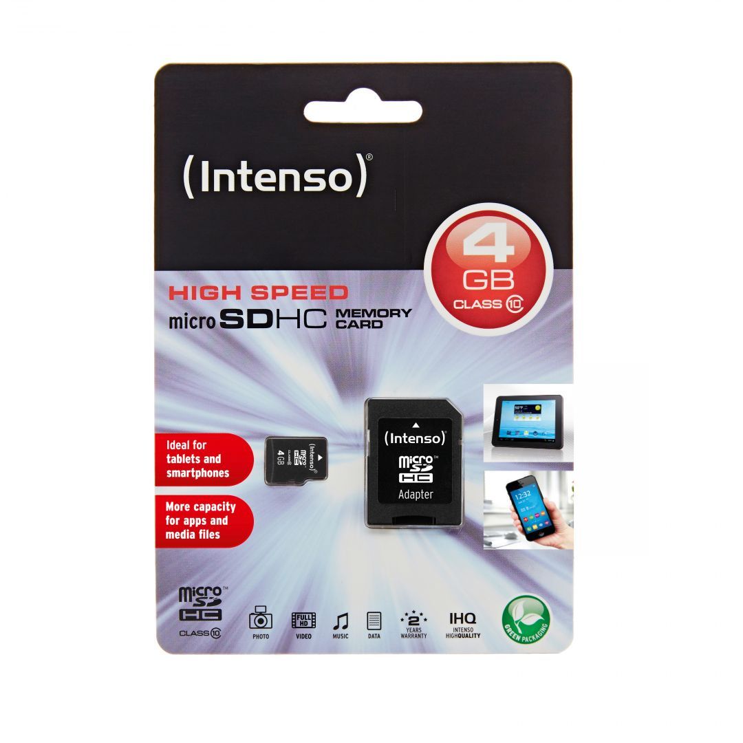 Intenso 4GB microSDHC CL10 + adapterrel Intenso 4GB microSDHC CL10 + adapterrel