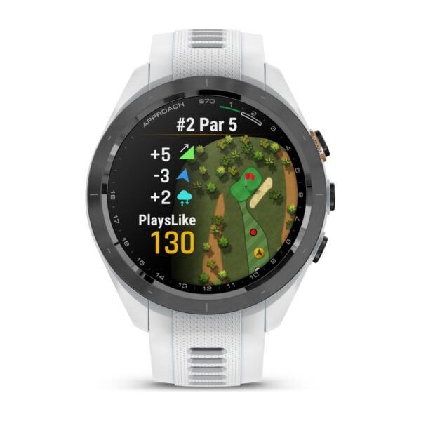 Garmin Approach S70 42mm Black/Peach Ceramic Bezel with White Silicone Band Garmin Approach S70 42mm Black/Peach Ceramic Bezel with White Silicone Band