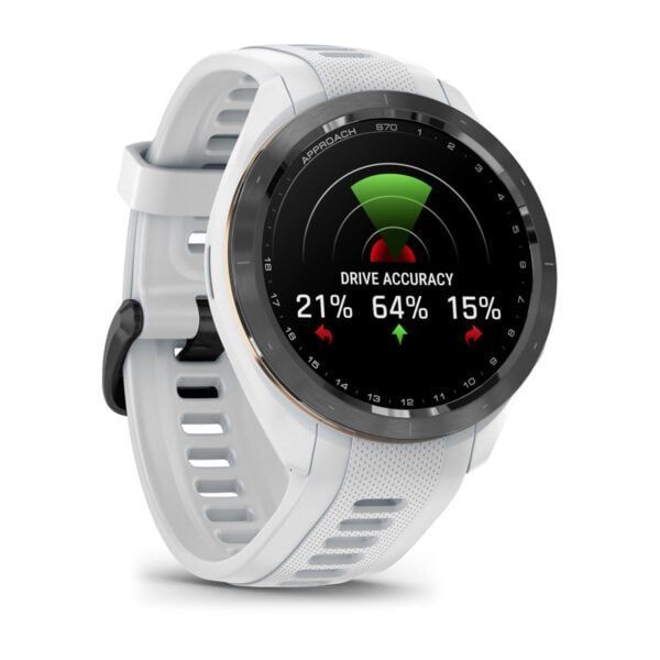 Garmin Approach S70 42mm Black/Peach Ceramic Bezel with White Silicone Band Garmin Approach S70 42mm Black/Peach Ceramic Bezel with White Silicone Band