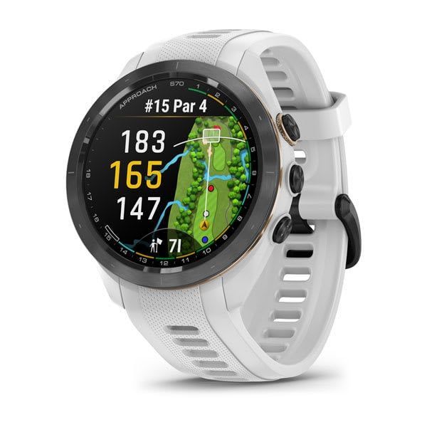 Garmin Approach S70 42mm Black/Peach Ceramic Bezel with White Silicone Band Garmin Approach S70 42mm Black/Peach Ceramic Bezel with White Silicone Band