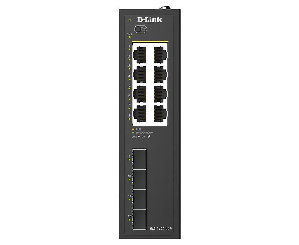 D-Link DIS-210G-12P 12-Port Industrial Gigabit Smart Managed PoE+ Switch with 4 SFP D-Link DIS-210G-12P 12-Port Industrial Gigabit Smart Managed PoE+ Switch with 4 SFP