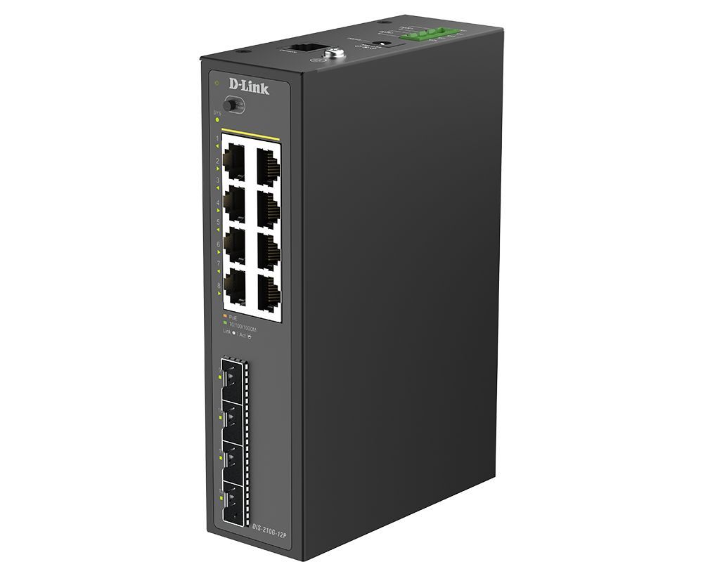 D-Link DIS-210G-12P 12-Port Industrial Gigabit Smart Managed PoE+ Switch with 4 SFP D-Link DIS-210G-12P 12-Port Industrial Gigabit Smart Managed PoE+ Switch with 4 SFP