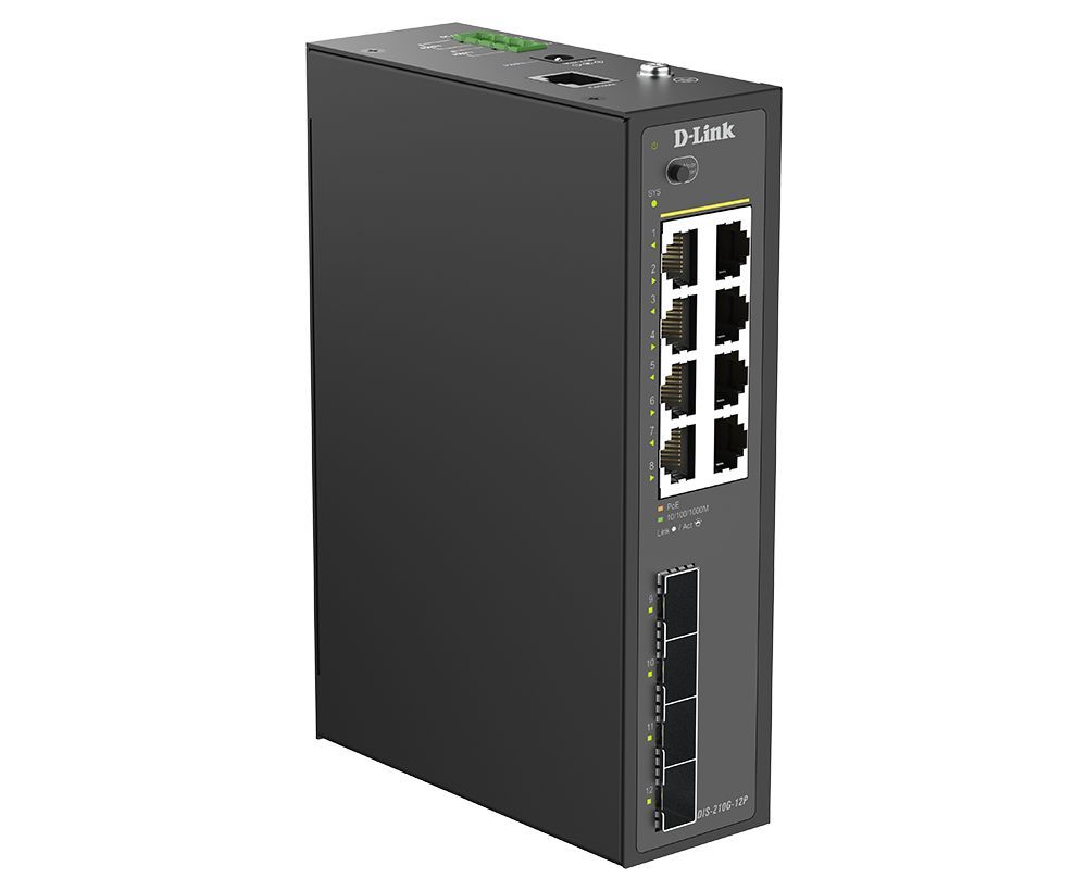 D-Link DIS-210G-12P 12-Port Industrial Gigabit Smart Managed PoE+ Switch with 4 SFP D-Link DIS-210G-12P 12-Port Industrial Gigabit Smart Managed PoE+ Switch with 4 SFP