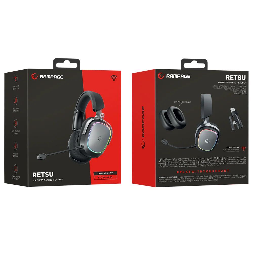 Rampage Retsu Wireless Bluetooth Gaming Headset Black/Grey Rampage Retsu Wireless Bluetooth Gaming Headset Black/Grey