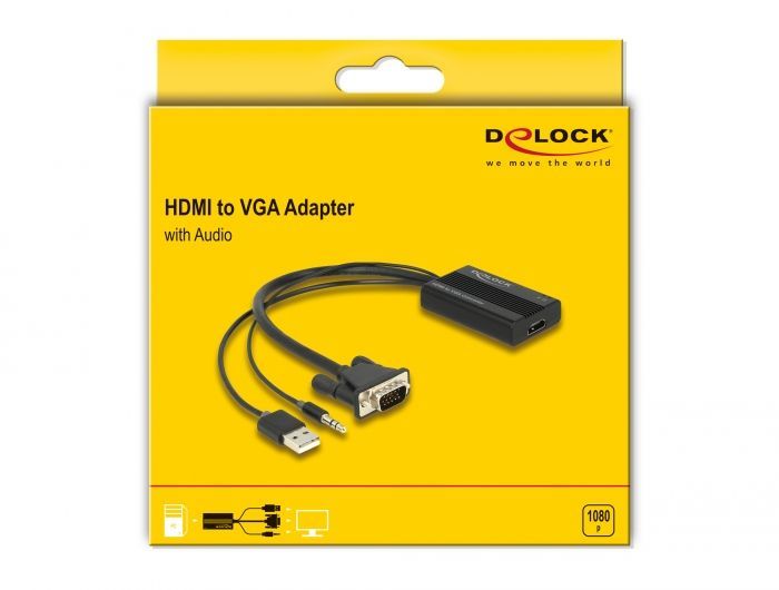 DeLock HDMI to VGA Adapter with Audio 25cm Black DeLock HDMI to VGA Adapter with Audio 25cm Black