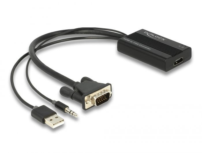 DeLock HDMI to VGA Adapter with Audio 25cm Black DeLock HDMI to VGA Adapter with Audio 25cm Black