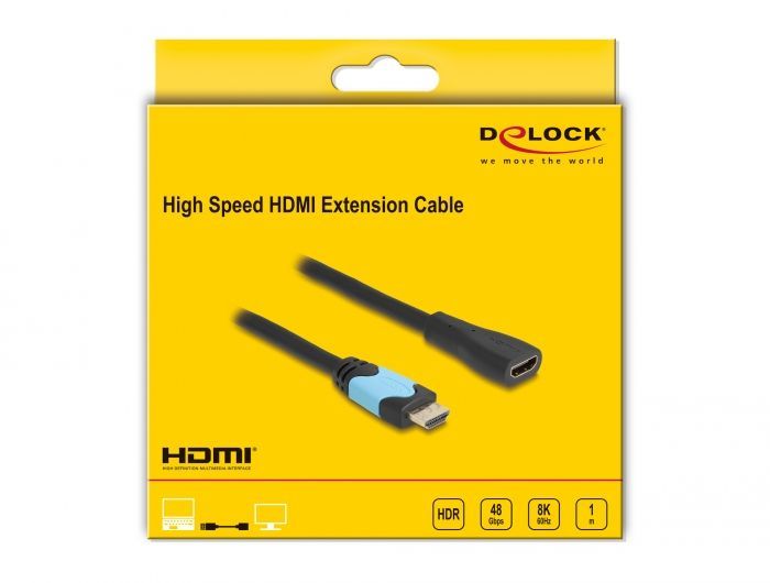 DeLock High Speed HDMI extension cable 48 Gbps 8K 60 Hz 1m Black DeLock High Speed HDMI extension cable 48 Gbps 8K 60 Hz 1m Black