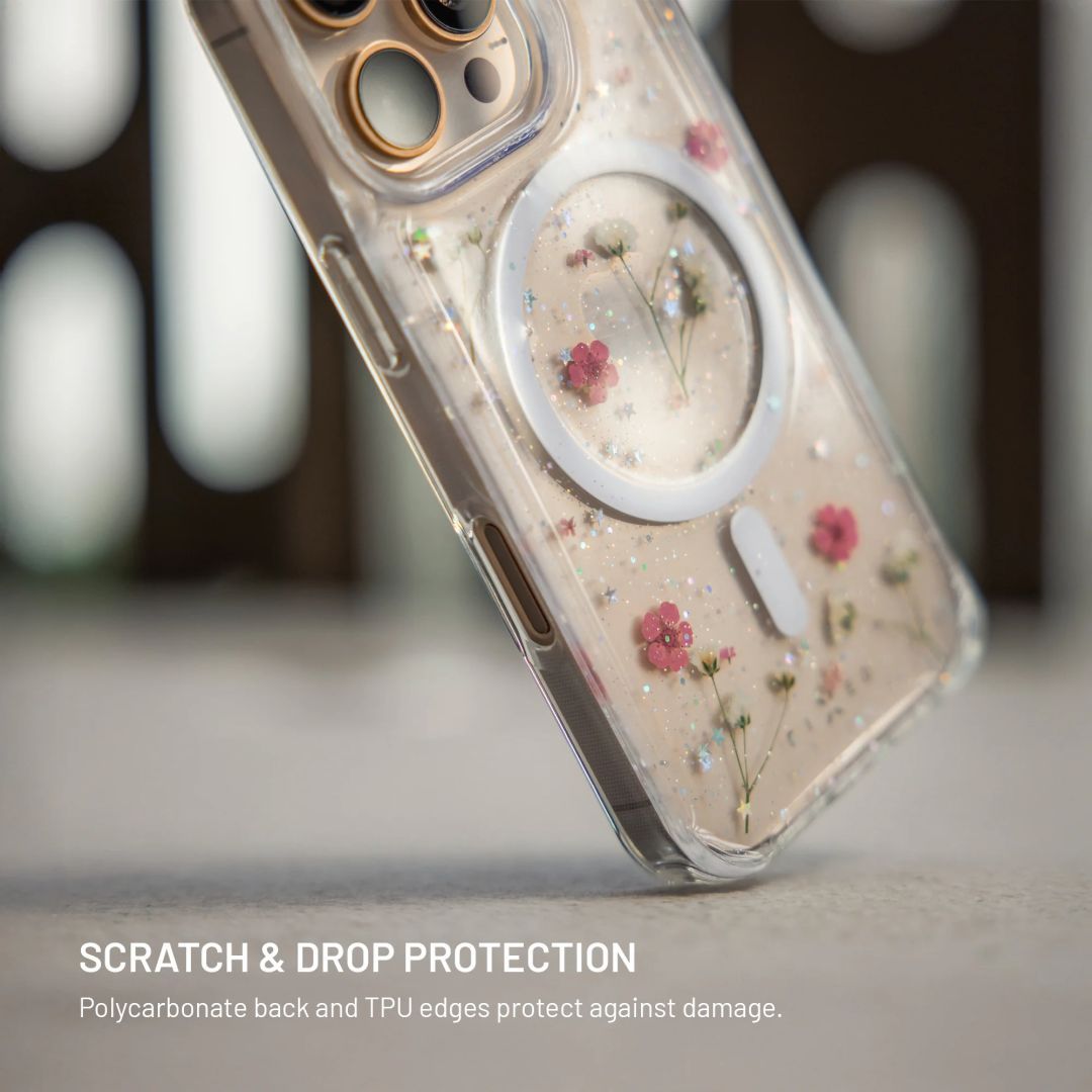 FIXED MagBloom tok Apple iPhone 15 készülékhez, rózsaszín virágmintás FIXED MagBloom tok Apple iPhone 15 készülékhez, rózsaszín virágmintás