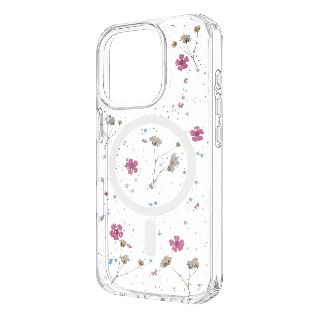 FIXED MagBloom tok Apple iPhone 15 készülékhez, rózsaszín virágmintás FIXED MagBloom tok Apple iPhone 15 készülékhez, rózsaszín virágmintás
