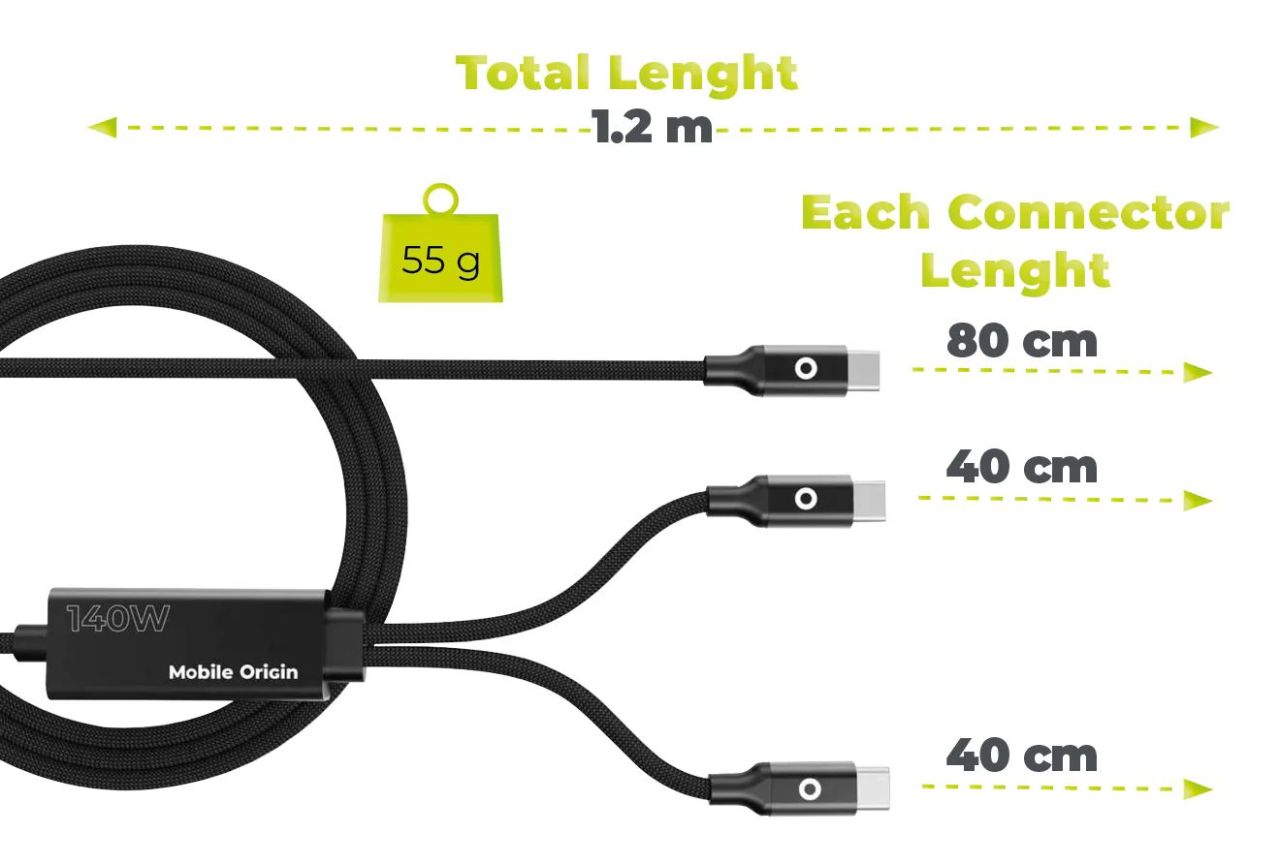 Mobile Origin 140W Dual Charge USB-C Cable 1,2m Black Mobile Origin 140W Dual Charge USB-C Cable 1,2m Black