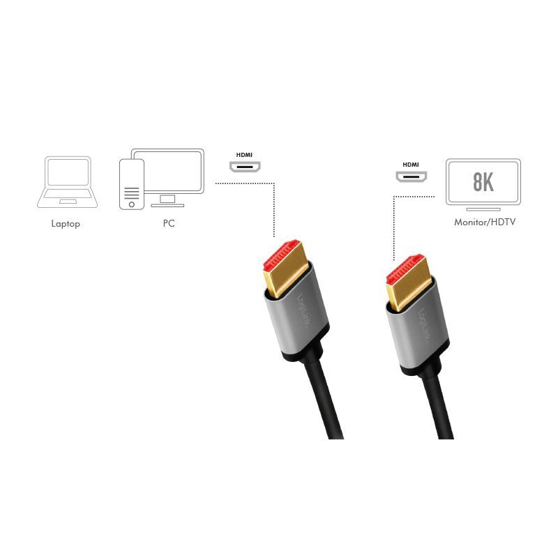 Logilink HDMI A/M to A/M 8K/60 Hz aluminium cable 2m Black Logilink HDMI A/M to A/M 8K/60 Hz aluminium cable 2m Black