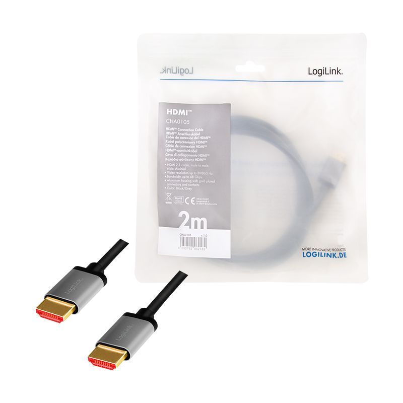 Logilink HDMI A/M to A/M 8K/60 Hz aluminium cable 2m Black Logilink HDMI A/M to A/M 8K/60 Hz aluminium cable 2m Black