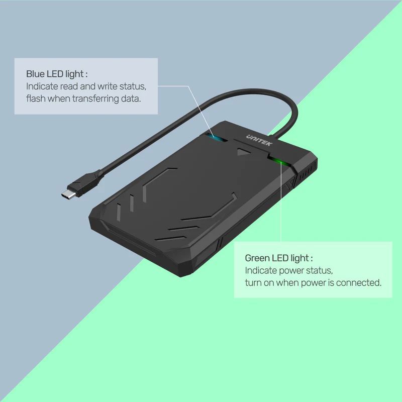 Unitek DiskGuard Raiden 2.5" USB-C to SATA III 2.5” HDD/SSD Hard Disk Enclosure