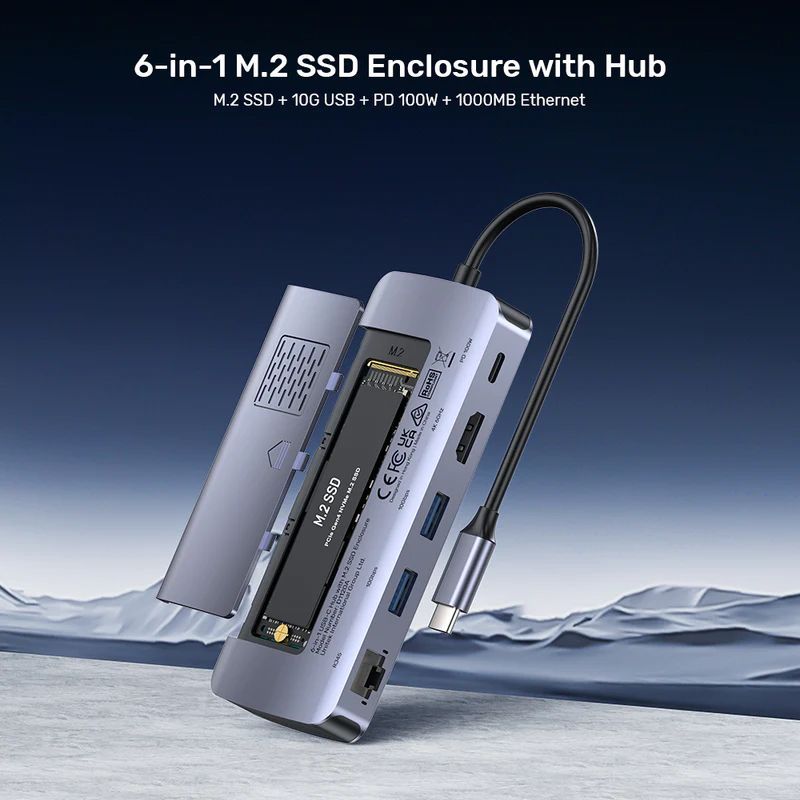 Unitek 6-in-1 USB-C Hub with M.2 SSD Enclosure Space Grey Unitek 6-in-1 USB-C Hub with M.2 SSD Enclosure Space Grey