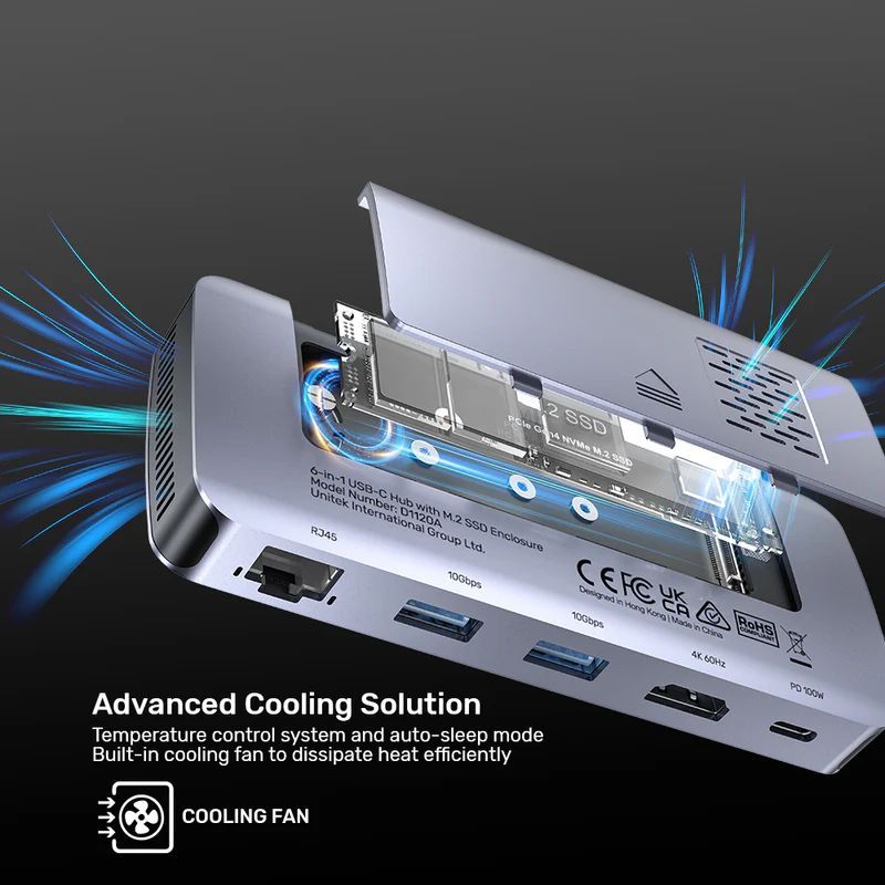 Unitek 6-in-1 USB-C Hub with M.2 SSD Enclosure Space Grey Unitek 6-in-1 USB-C Hub with M.2 SSD Enclosure Space Grey