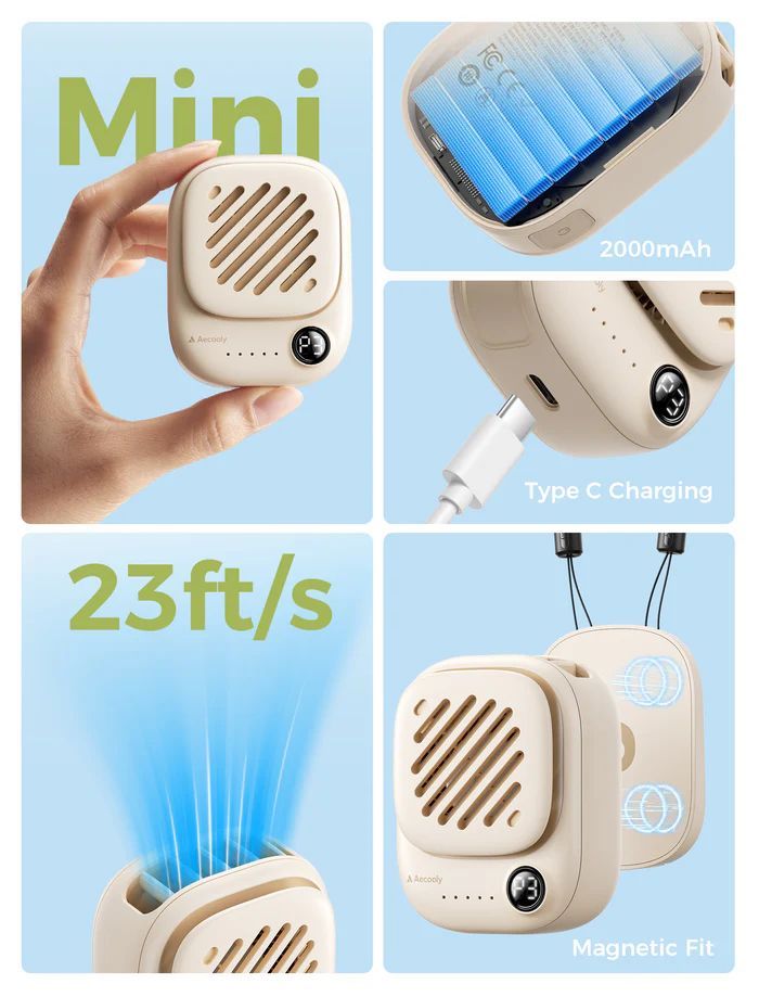 Aecooly Click 01 Mini Portable Neck Fan Beige Aecooly Click 01 Mini Portable Neck Fan Beige