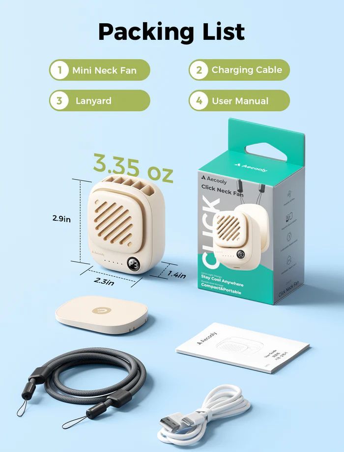 Aecooly Click 01 Mini Portable Neck Fan Beige Aecooly Click 01 Mini Portable Neck Fan Beige