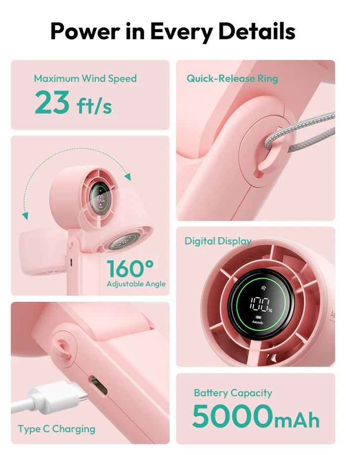 Aecooly Halo 02 Portable Handheld Fan Pink Aecooly Halo 02 Portable Handheld Fan Pink