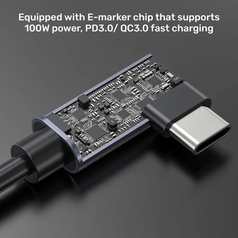 Unitek PD 100W USB-C Cable Dual 90 Degree 0,5m Black