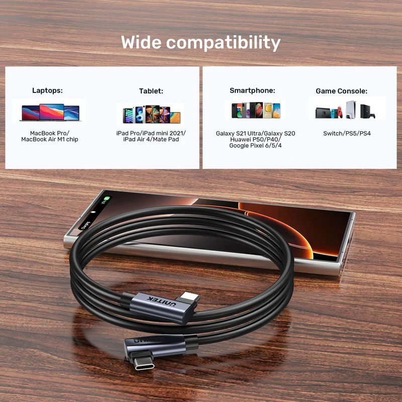 Unitek PD 100W USB-C Cable Dual 90 Degree 0,5m Black