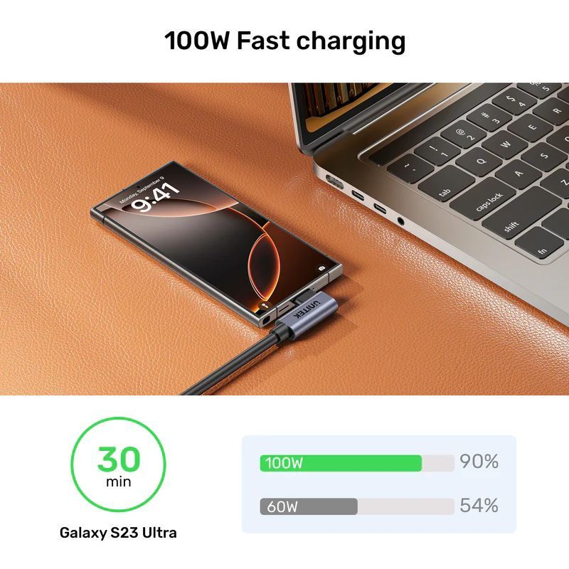 Unitek PD 100W USB-C Cable Dual 90 Degree 1m Black Unitek PD 100W USB-C Cable Dual 90 Degree 1m Black