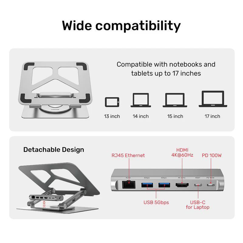 Unitek USB-C Laptop Docking Station Space Grey
