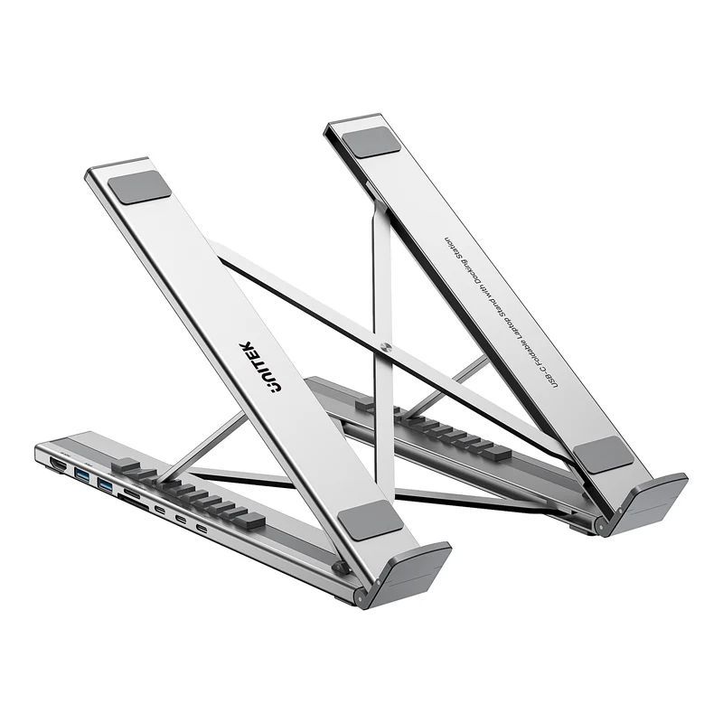 Unitek USB-C Foldable Laptop Stand with Docking Station Silver