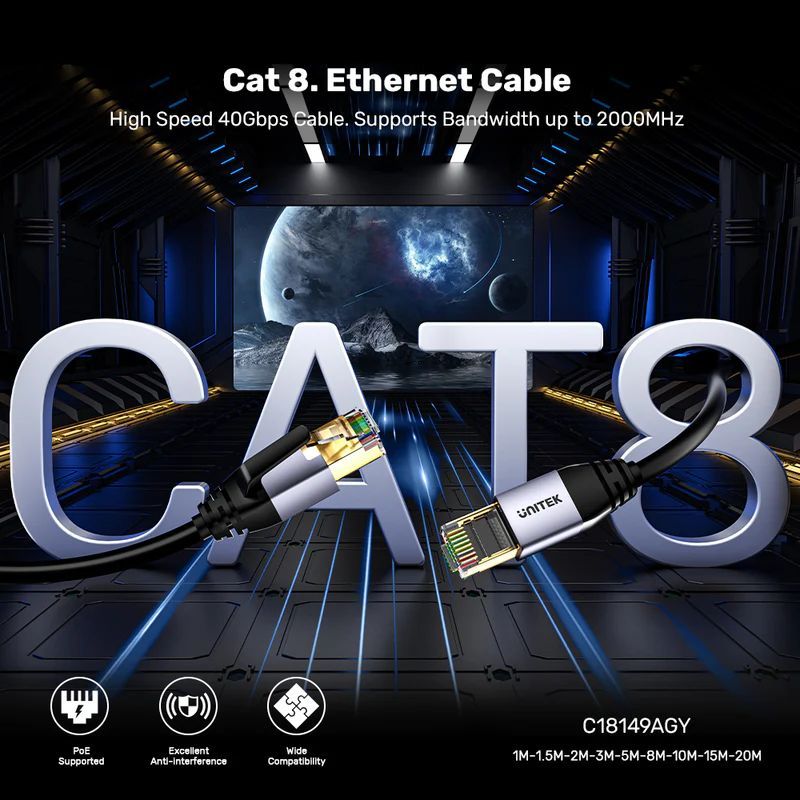 Unitek CAT8 S-FTP Patch Cable 1m Black
