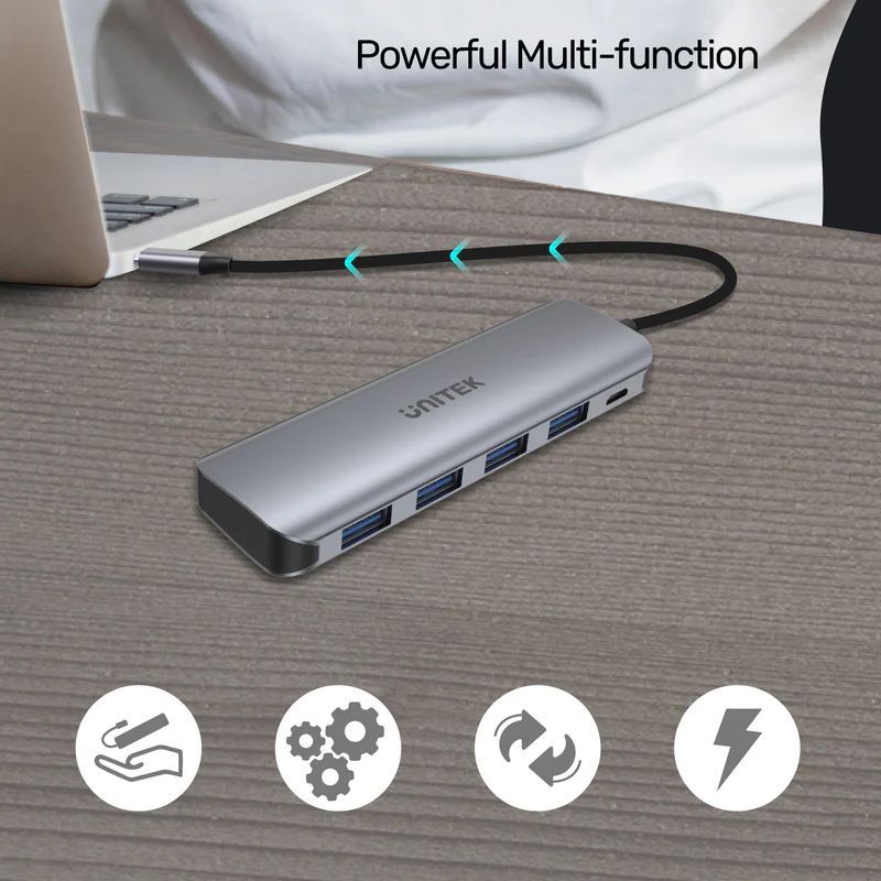 Unitek uHUB P5+ 4 Ports Powered USB-C Hub Space Grey Unitek uHUB P5+ 4 Ports Powered USB-C Hub Space Grey