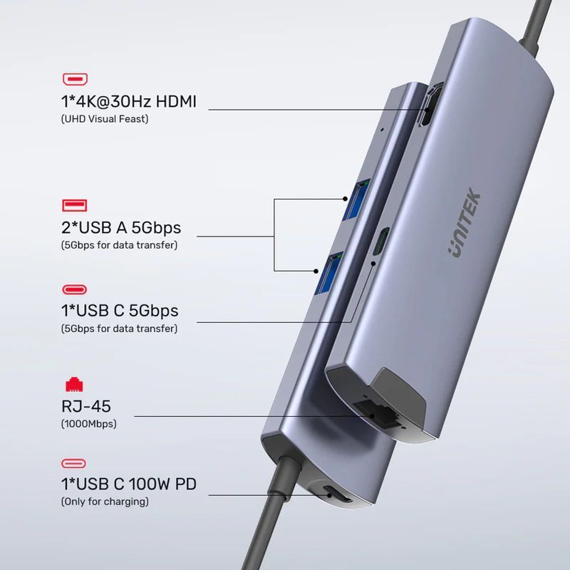 Unitek 6-in-1 Multiport USB-C HUB Unitek 6-in-1 Multiport USB-C HUB