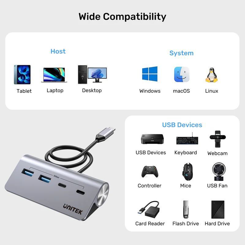 Unitek uHUB Q4 4-in-1 USB-C Hub Space Grey Unitek uHUB Q4 4-in-1 USB-C Hub Space Grey