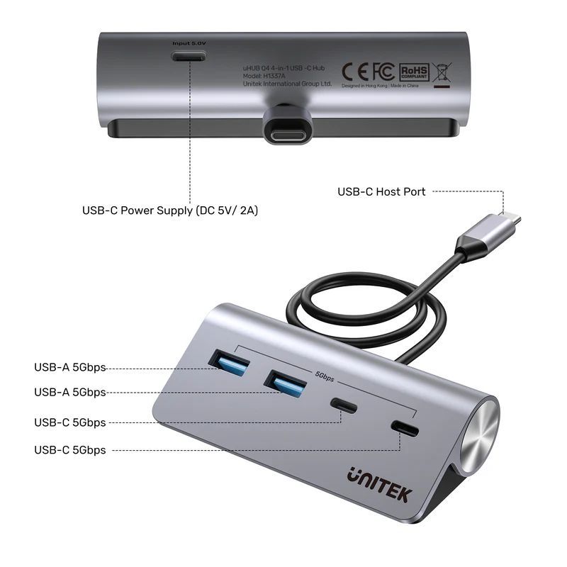 Unitek uHUB Q4 4-in-1 USB-C Hub Space Grey Unitek uHUB Q4 4-in-1 USB-C Hub Space Grey