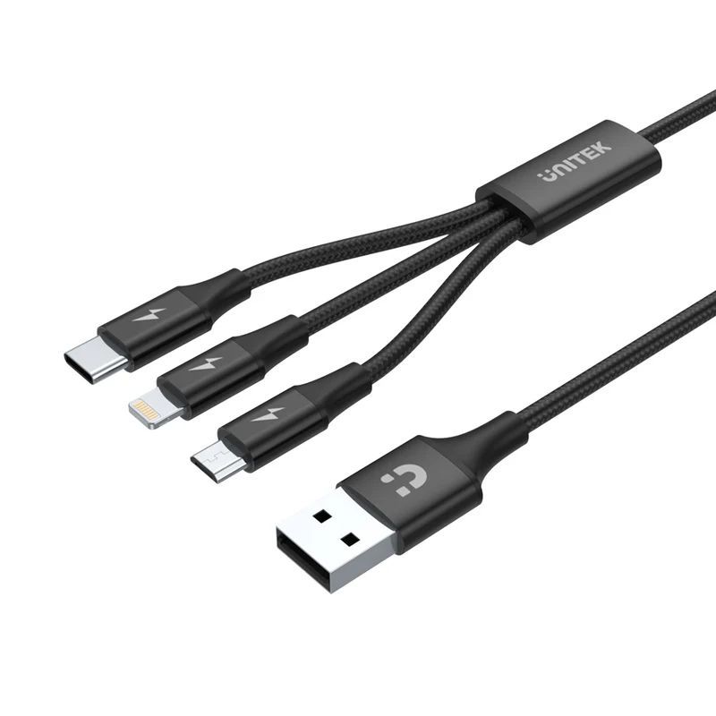 Unitek 3-in-1 USB-A to USB-C / Micro USB / Lightning Multi Charging Cable 1,2m Black Unitek 3-in-1 USB-A to USB-C / Micro USB / Lightning Multi Charging Cable 1,2m Black