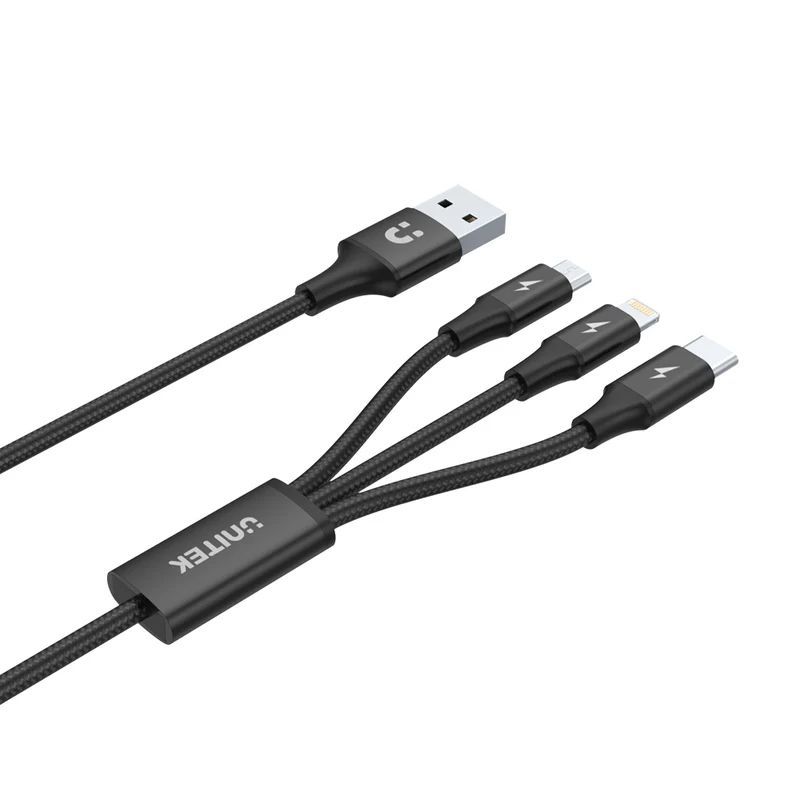 Unitek 3-in-1 USB-A to USB-C / Micro USB / Lightning Multi Charging Cable 1,2m Black Unitek 3-in-1 USB-A to USB-C / Micro USB / Lightning Multi Charging Cable 1,2m Black