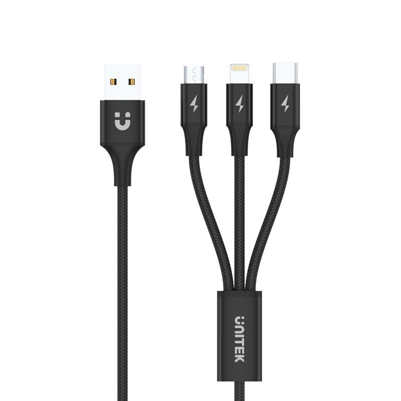 Unitek 3-in-1 USB-A to USB-C / Micro USB / Lightning Multi Charging Cable 1,2m Black Unitek 3-in-1 USB-A to USB-C / Micro USB / Lightning Multi Charging Cable 1,2m Black