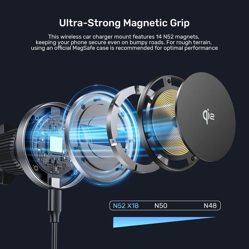 Unitek Qi2 Magnetic Wireless Car Charger Black Unitek Qi2 Magnetic Wireless Car Charger Black
