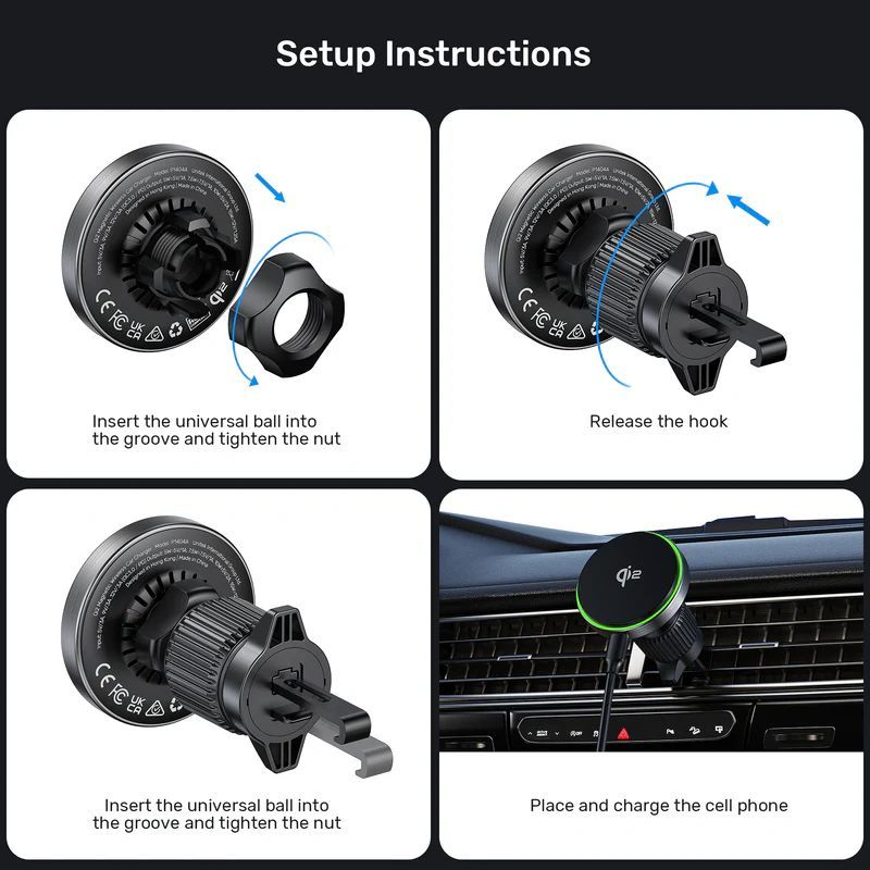 Unitek Qi2 Magnetic Wireless Car Charger Black Unitek Qi2 Magnetic Wireless Car Charger Black