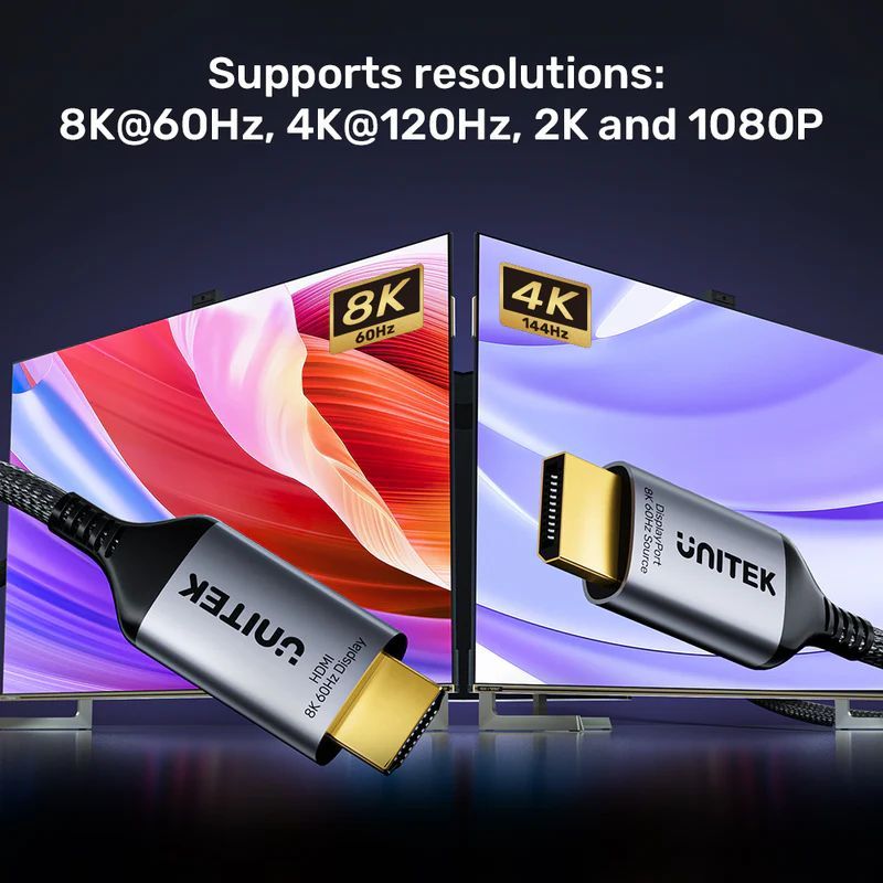 Unitek DisplayPort 1.4 to HDMI 8K Cable 1,8m Black Unitek DisplayPort 1.4 to HDMI 8K Cable 1,8m Black