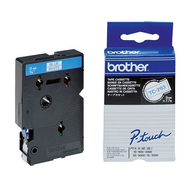 Brother TC-293 Laminált P-touch szalag (9mm) Blue on White - 7,7m