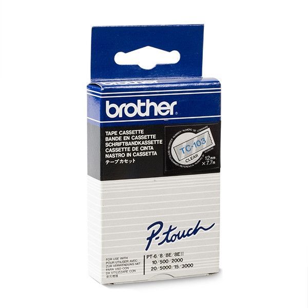 Brother TC-103 Laminált P-touch szalag (12mm) Blue on Transparent - 7,7m